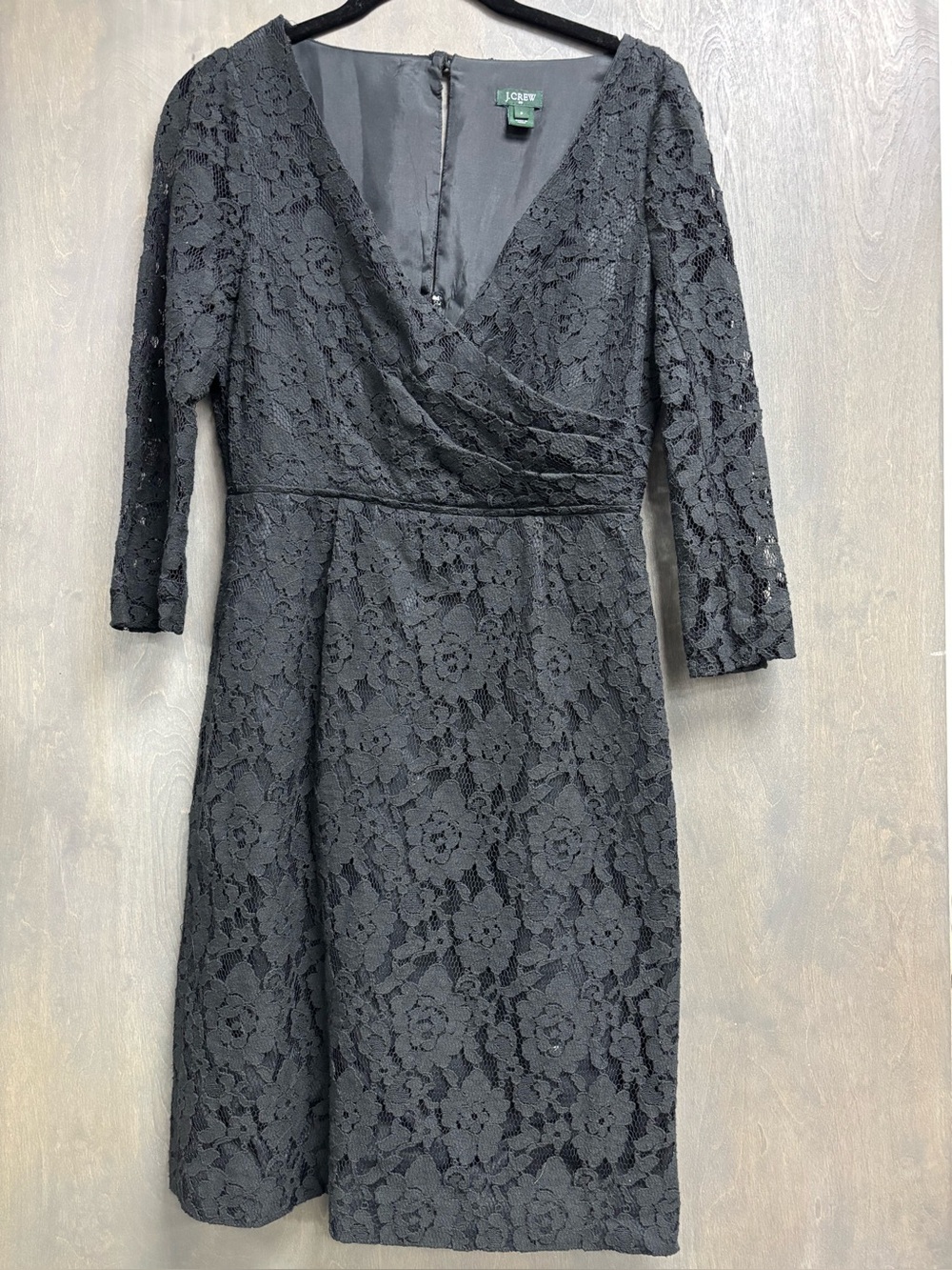 Good Used Condition J. Crew Black Lace Wrap-Style Cocktail Dress Size 2